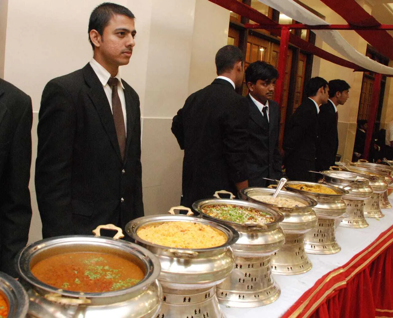 Catering staff and buffet